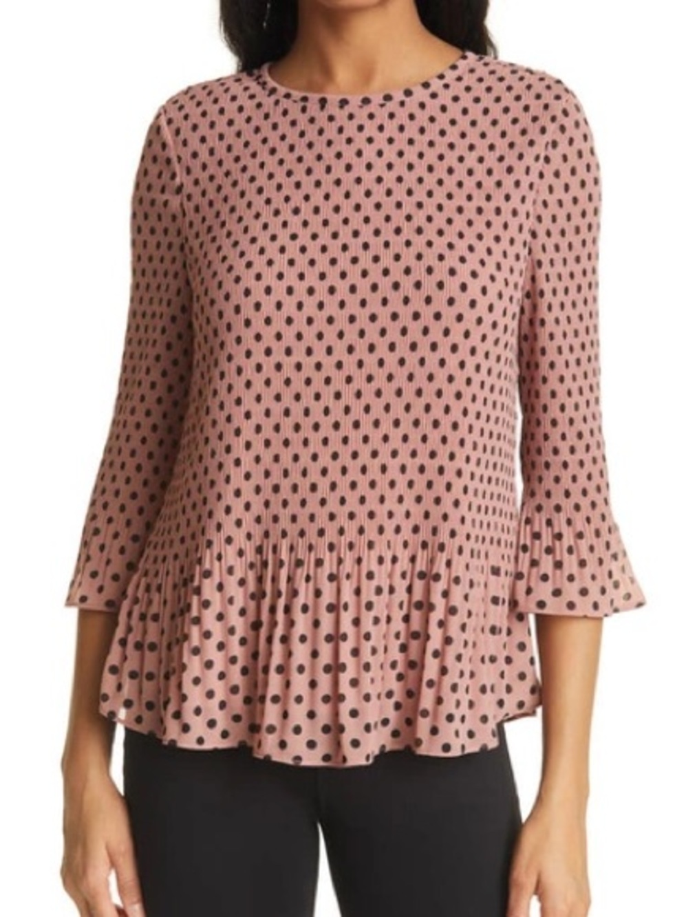 Ted Baker London Polka Dot Pleated Blouse Pink Black Size 1